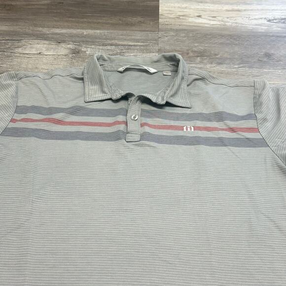 Travis Mathew Gray Mens XL Brand Spellout Stripe Streetwear Polo Shirt - Picture 7 of 14